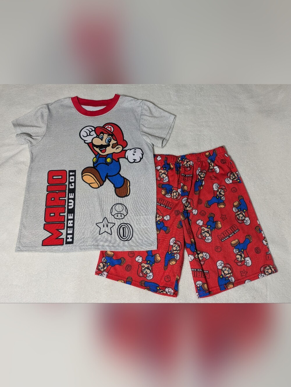 Nintendo Boys Super Mario Bros Pajamas Set Size 8 T-Shirt & Shorts 2pc